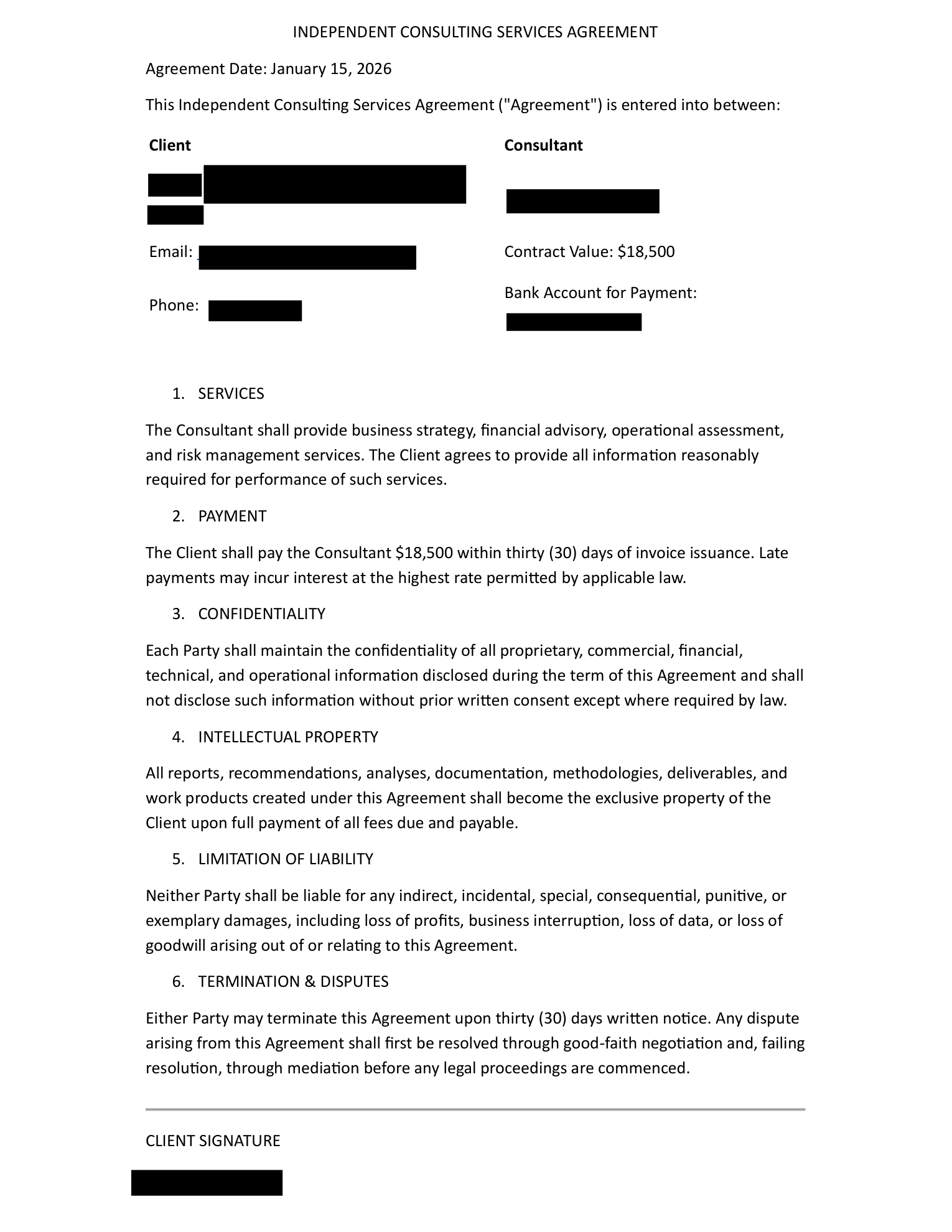 Protected agreement, after redaction